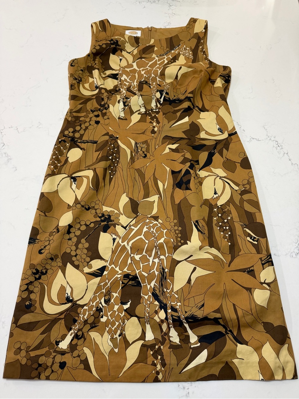 Talbots Giraffe Safari Print Cotton Shift Dress Size 16